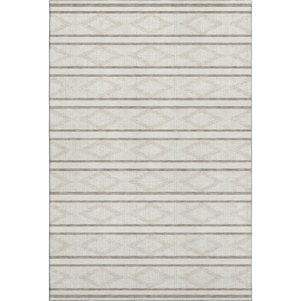 HomeRoots 8' X 10' Ivory and Taupe Geometric Area Rug – Durable, Washable, UV-Protected for Stylish Living Spaces 680787
