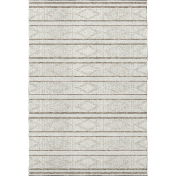 HomeRoots 9' X 12' Ivory and Taupe Geometric Area Rug - Washable, UV Protected, Stain Resistant for Everyday Use 680788