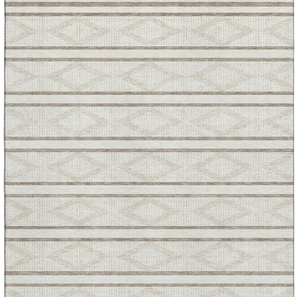 HomeRoots 10' X 14' Ivory And Taupe Geometric Area Rug – Washable, Durable, UV-Protected Design for Families 680789