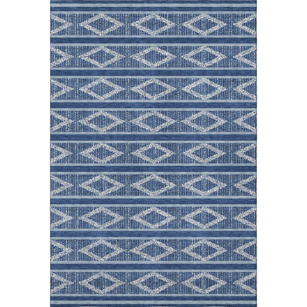 HomeRoots 5' X 8' Navy Blue & Ivory Geometric Area Rug – Durable, Washable, UV-Protected for Modern Homes 680791
