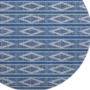 HomeRoots 8' Navy Blue & Ivory Geometric Washable Round Rug – Durable, Stylish, Stain-Resistant with UV Protection! 680792
