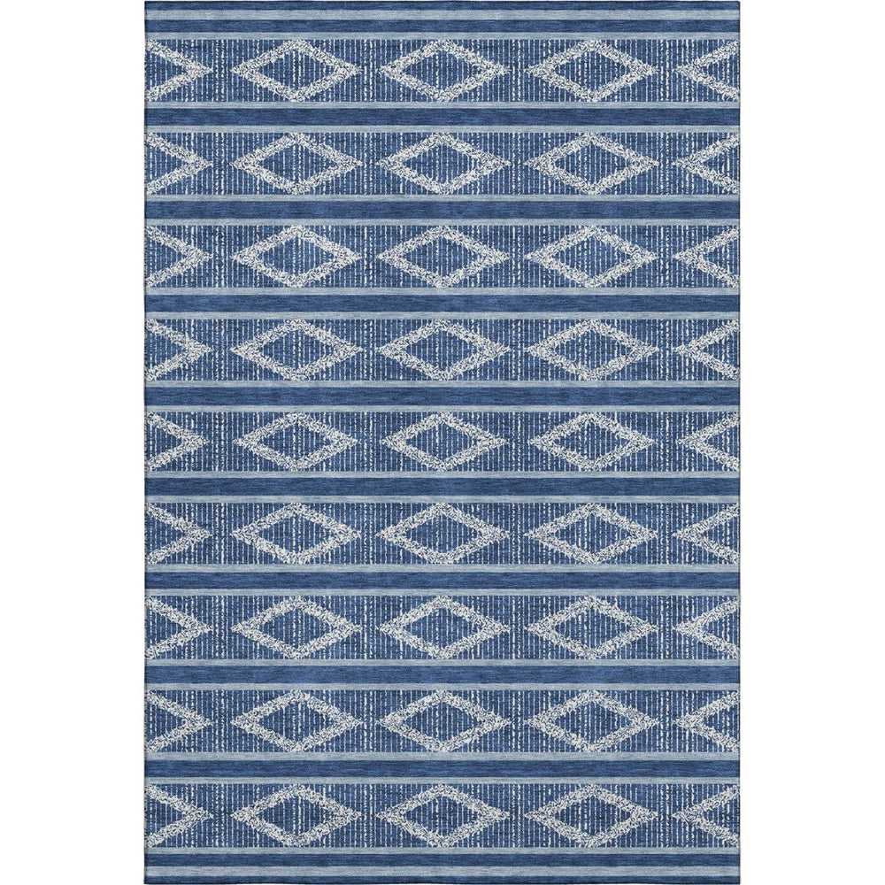 HomeRoots 8' X 10' Navy Blue and Ivory Geometric Area Rug - Washable, UV-Protected, Stylish for High-Traffic Areas 680793
