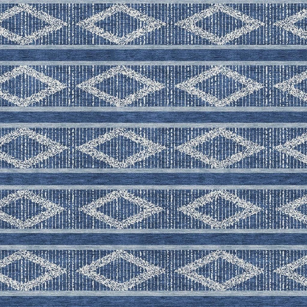 HomeRoots 8' X 10' Navy Blue and Ivory Geometric Area Rug - Washable, UV-Protected, Stylish for High-Traffic Areas 680793