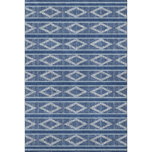 HomeRoots 8' X 10' Navy Blue and Ivory Geometric Area Rug - Washable, UV-Protected, Stylish for High-Traffic Areas 680793