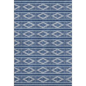 HomeRoots 10' X 14' Navy Blue & Ivory Geometric Area Rug - Washable, UV Protected, Stain-Resistant Design 680795