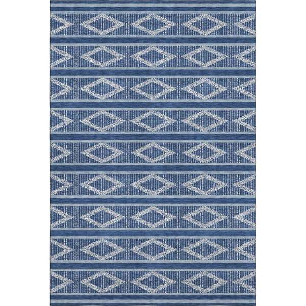 HomeRoots 10' X 14' Navy Blue & Ivory Geometric Area Rug - Washable, UV Protected, Stain-Resistant Design 680795