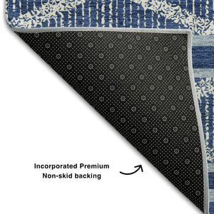 HomeRoots 10' X 14' Navy Blue & Ivory Geometric Area Rug - Washable, UV Protected, Stain-Resistant Design 680795