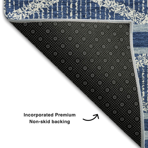 HomeRoots 10' X 14' Navy Blue & Ivory Geometric Area Rug - Washable, UV Protected, Stain-Resistant Design 680795
