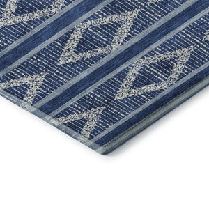 HomeRoots 10' X 14' Navy Blue & Ivory Geometric Area Rug - Washable, UV Protected, Stain-Resistant Design 680795