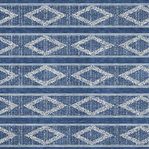 HomeRoots 10' X 14' Navy Blue & Ivory Geometric Area Rug - Washable, UV Protected, Stain-Resistant Design 680795