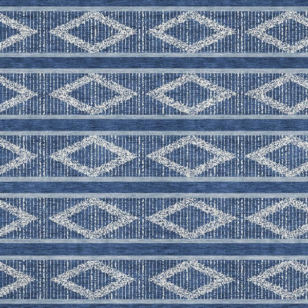 HomeRoots 10' X 14' Navy Blue & Ivory Geometric Area Rug - Washable, UV Protected, Stain-Resistant Design 680795
