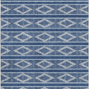 HomeRoots 10' X 14' Navy Blue & Ivory Geometric Area Rug - Washable, UV Protected, Stain-Resistant Design 680795