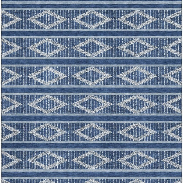 HomeRoots 10' X 14' Navy Blue & Ivory Geometric Area Rug - Washable, UV Protected, Stain-Resistant Design 680795