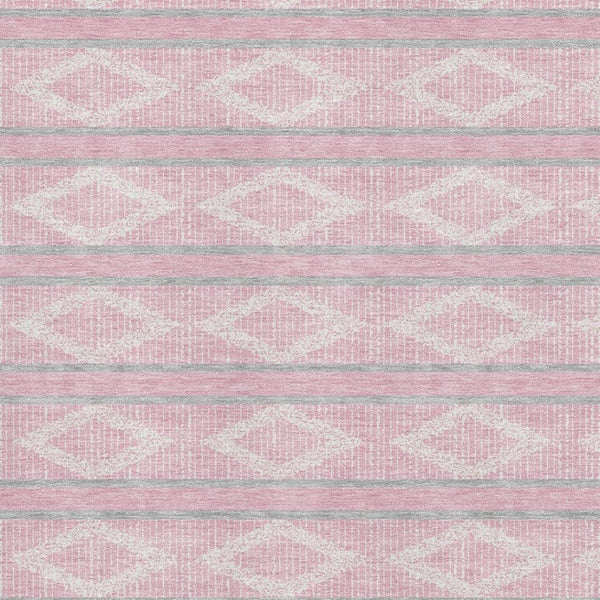 HomeRoots 5' X 8' Pink And Ivory Geometric Area Rug – Washable, UV-Protected, Perfect for High-Traffic Spaces! 680797
