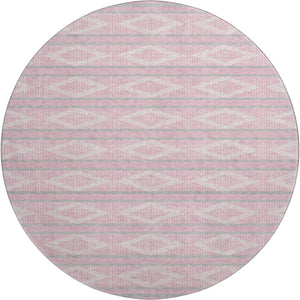 HomeRoots 8' Pink And Ivory Geometric Round Rug – Stylish, Washable, UV-Protected, Perfect for Kids & Pets! 680798