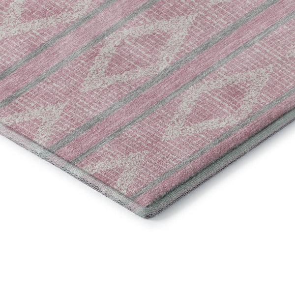 HomeRoots 8' Pink And Ivory Geometric Round Rug – Stylish, Washable, UV-Protected, Perfect for Kids & Pets! 680798