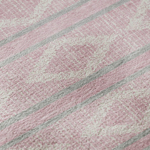 HomeRoots 8' Pink And Ivory Geometric Round Rug – Stylish, Washable, UV-Protected, Perfect for Kids & Pets! 680798