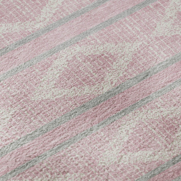 HomeRoots 8' Pink And Ivory Geometric Round Rug – Stylish, Washable, UV-Protected, Perfect for Kids & Pets! 680798