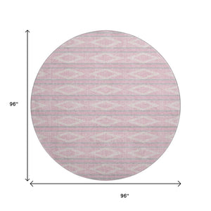 HomeRoots 8' Pink And Ivory Geometric Round Rug – Stylish, Washable, UV-Protected, Perfect for Kids & Pets! 680798