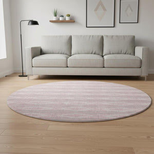 HomeRoots 8' Pink And Ivory Geometric Round Rug – Stylish, Washable, UV-Protected, Perfect for Kids & Pets! 680798