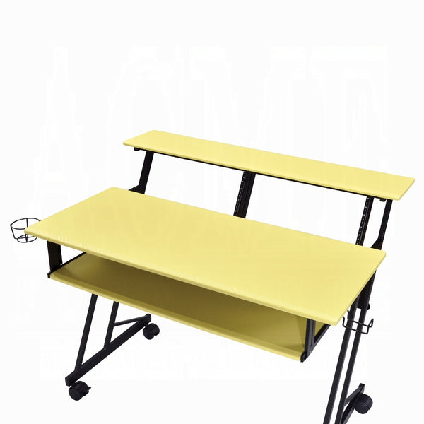 English Elm Music Recording Studio Desk with Raised Monitor Shelf and Keyboard Tray for Organized Workflow Yellow+Black B016P312643
