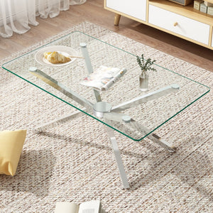 English Elm 39.37" Rectangular Clear Tempered Glass Coffee Table With Sleek Silver Metal Legs For Modern Living Room W241P227959