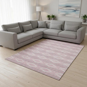 HomeRoots 9' X 12' Pink And Ivory Geometric Area Rug - Washable, UV Protected, Stylish & Kid-Friendly Design! 680800