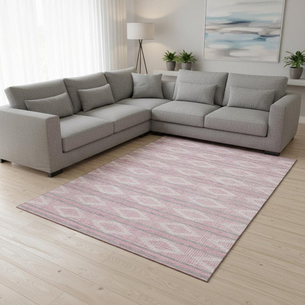 HomeRoots 9' X 12' Pink And Ivory Geometric Area Rug - Washable, UV Protected, Stylish & Kid-Friendly Design! 680800