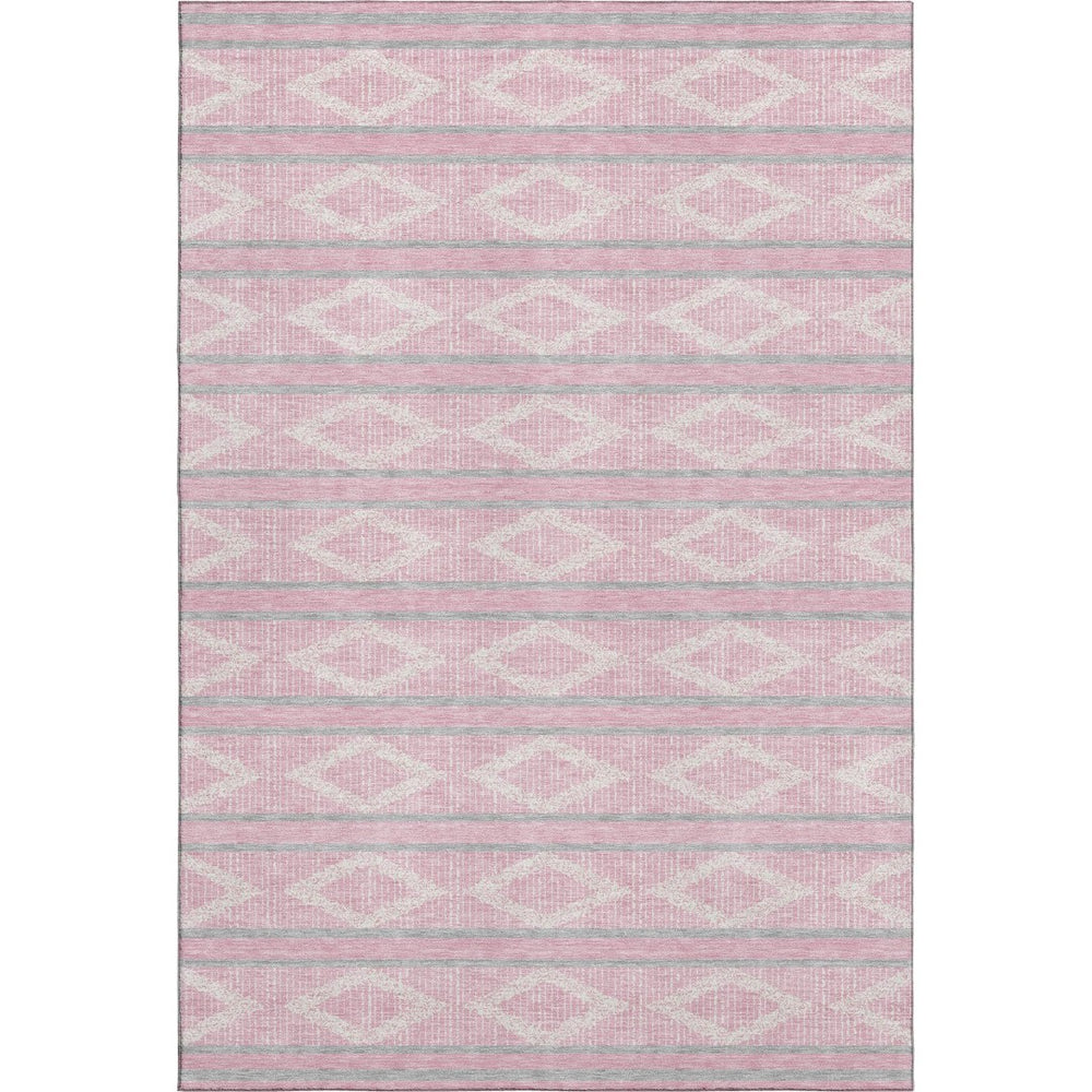 HomeRoots 9' X 12' Pink And Ivory Geometric Area Rug - Washable, UV Protected, Stylish & Kid-Friendly Design! 680800