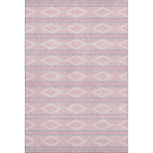 HomeRoots 9' X 12' Pink And Ivory Geometric Area Rug - Washable, UV Protected, Stylish & Kid-Friendly Design! 680800