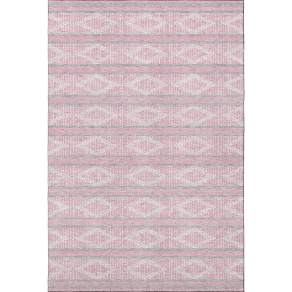 HomeRoots 9' X 12' Pink And Ivory Geometric Area Rug - Washable, UV Protected, Stylish & Kid-Friendly Design! 680800