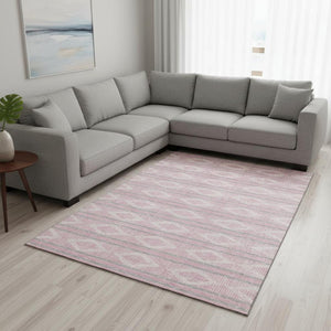 HomeRoots 10' Pink and Ivory Geometric Washable Area Rug - Durable, UV-Protected, Perfect for High-Traffic Spaces 680801