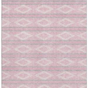 HomeRoots 10' Pink and Ivory Geometric Washable Area Rug - Durable, UV-Protected, Perfect for High-Traffic Spaces 680801