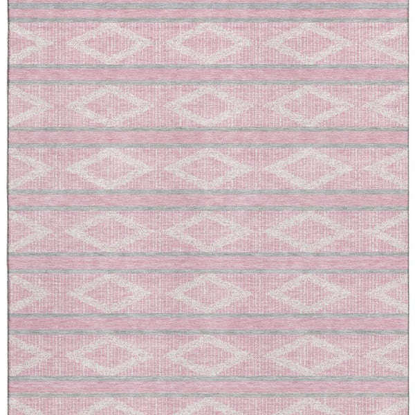 HomeRoots 10' Pink and Ivory Geometric Washable Area Rug - Durable, UV-Protected, Perfect for High-Traffic Spaces 680801