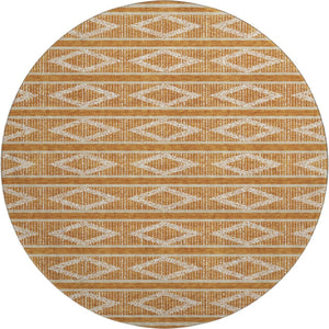 HomeRoots 8' Washable Round Rug in Rust & Ivory - Stylish Geometric Design with UV Protection for Any Space 680804