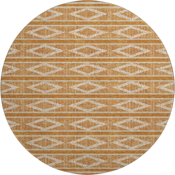 HomeRoots 8' Washable Round Rug in Rust & Ivory - Stylish Geometric Design with UV Protection for Any Space 680804