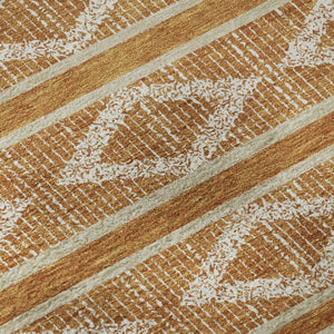 HomeRoots 8' Washable Round Rug in Rust & Ivory - Stylish Geometric Design with UV Protection for Any Space 680804