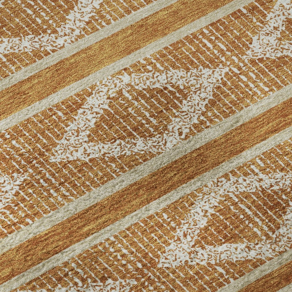 HomeRoots 8' Washable Round Rug in Rust & Ivory - Stylish Geometric Design with UV Protection for Any Space 680804