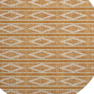 HomeRoots 8' Washable Round Rug in Rust & Ivory - Stylish Geometric Design with UV Protection for Any Space 680804