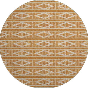 HomeRoots 8' Washable Round Rug in Rust & Ivory - Stylish Geometric Design with UV Protection for Any Space 680804