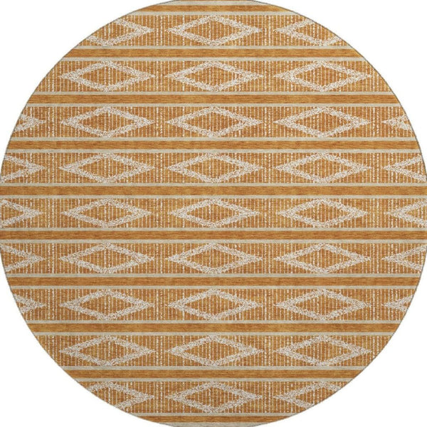 HomeRoots 8' Washable Round Rug in Rust & Ivory - Stylish Geometric Design with UV Protection for Any Space 680804