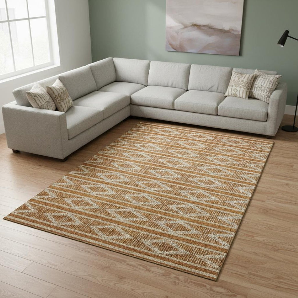 HomeRoots 8' X 10' Geometric Washable Area Rug in Rust & Ivory - Stylish, Durable, Stain-Resistant Design! 680805