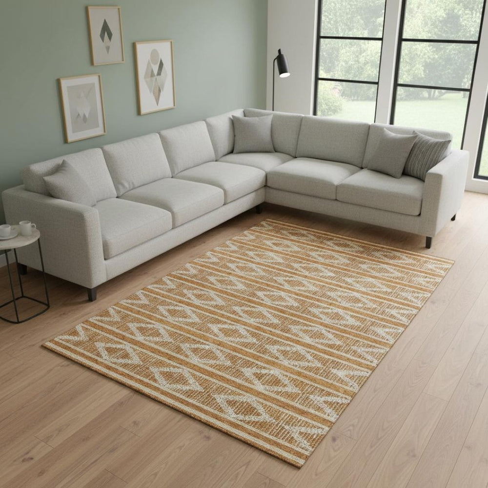 HomeRoots 9' X 12' Geometric Area Rug in Rust and Ivory - Washable, UV-Protected, Pet-Friendly Design for Homes 680806
