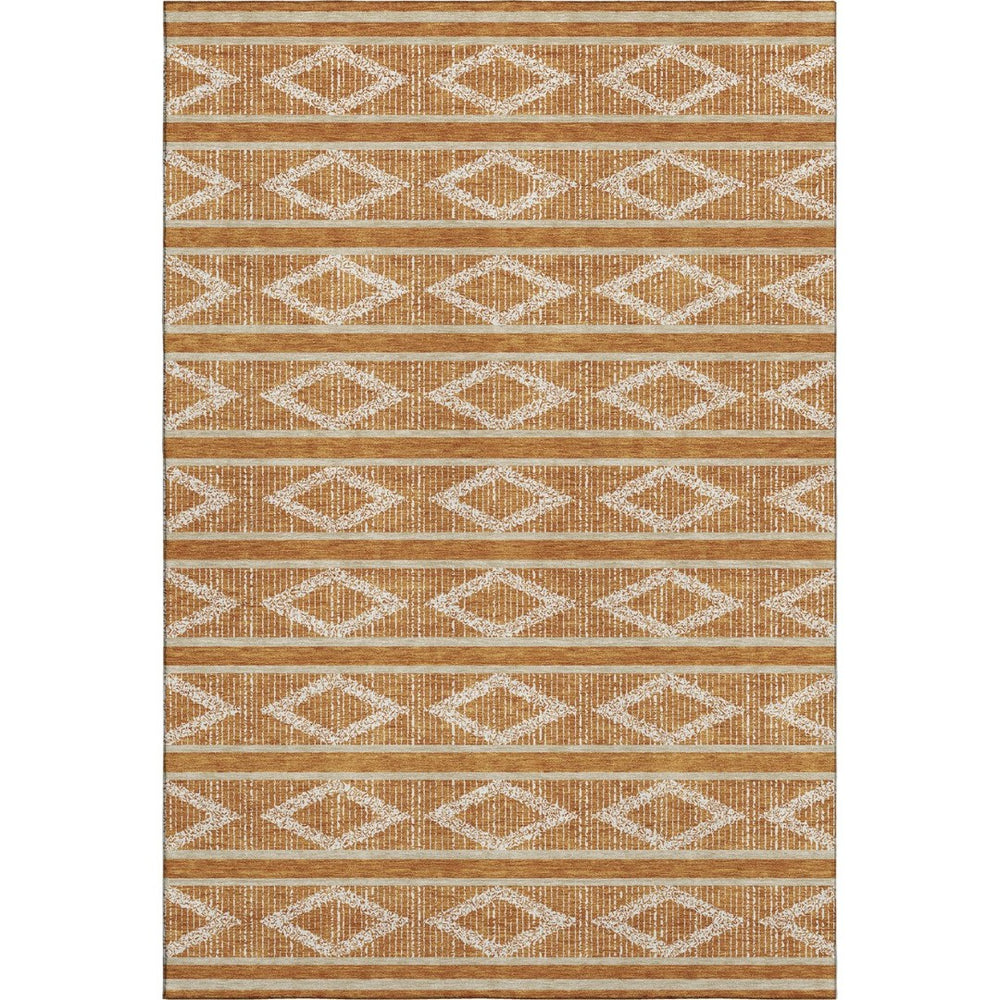 HomeRoots 9' X 12' Geometric Area Rug in Rust and Ivory - Washable, UV-Protected, Pet-Friendly Design for Homes 680806
