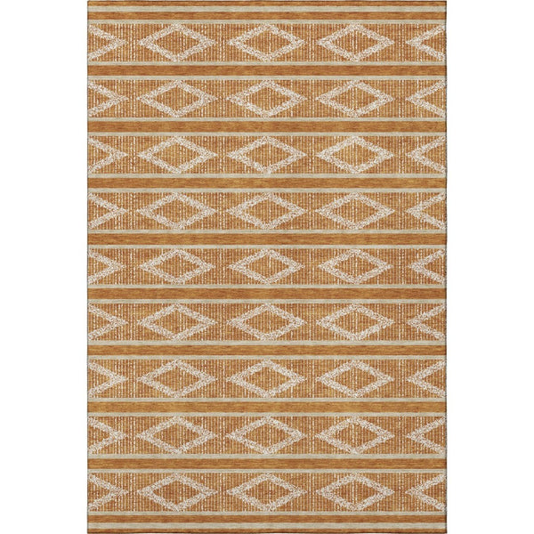 HomeRoots 9' X 12' Geometric Area Rug in Rust and Ivory - Washable, UV-Protected, Pet-Friendly Design for Homes 680806
