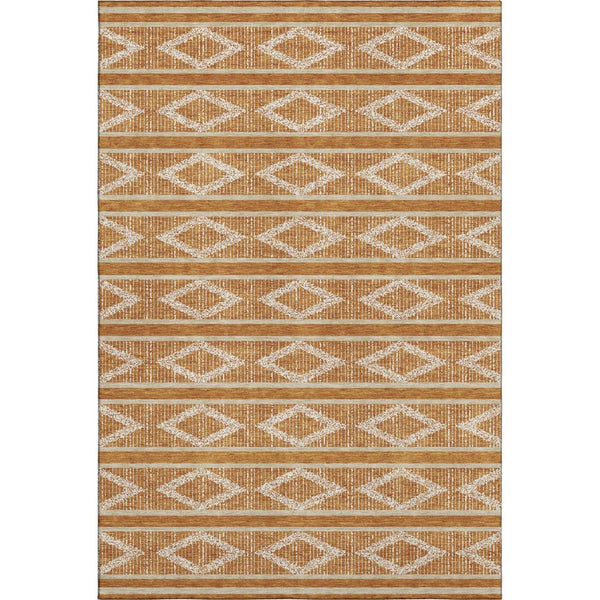HomeRoots 10' X 14' Stylish Rust and Ivory Geometric Area Rug - Washable, UV-Protected, Perfect for Family Spaces! 680807