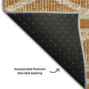 HomeRoots 10' X 14' Stylish Rust and Ivory Geometric Area Rug - Washable, UV-Protected, Perfect for Family Spaces! 680807