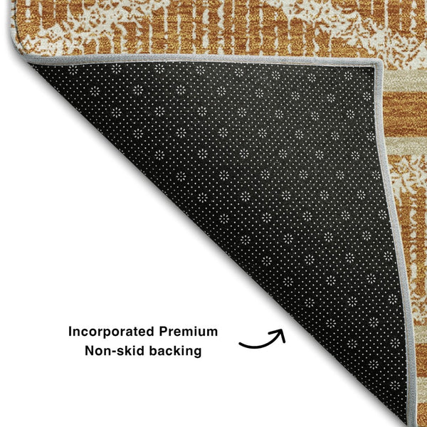 HomeRoots 10' X 14' Stylish Rust and Ivory Geometric Area Rug - Washable, UV-Protected, Perfect for Family Spaces! 680807
