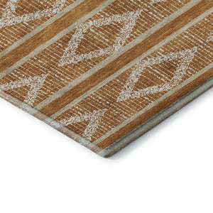 HomeRoots 10' X 14' Stylish Rust and Ivory Geometric Area Rug - Washable, UV-Protected, Perfect for Family Spaces! 680807