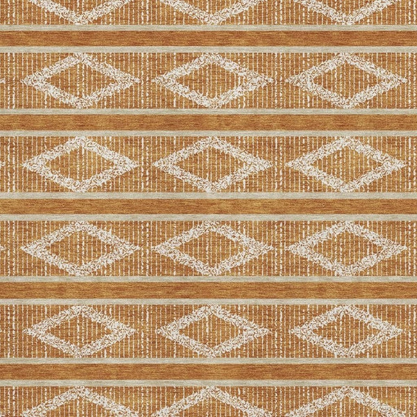 HomeRoots 10' X 14' Stylish Rust and Ivory Geometric Area Rug - Washable, UV-Protected, Perfect for Family Spaces! 680807